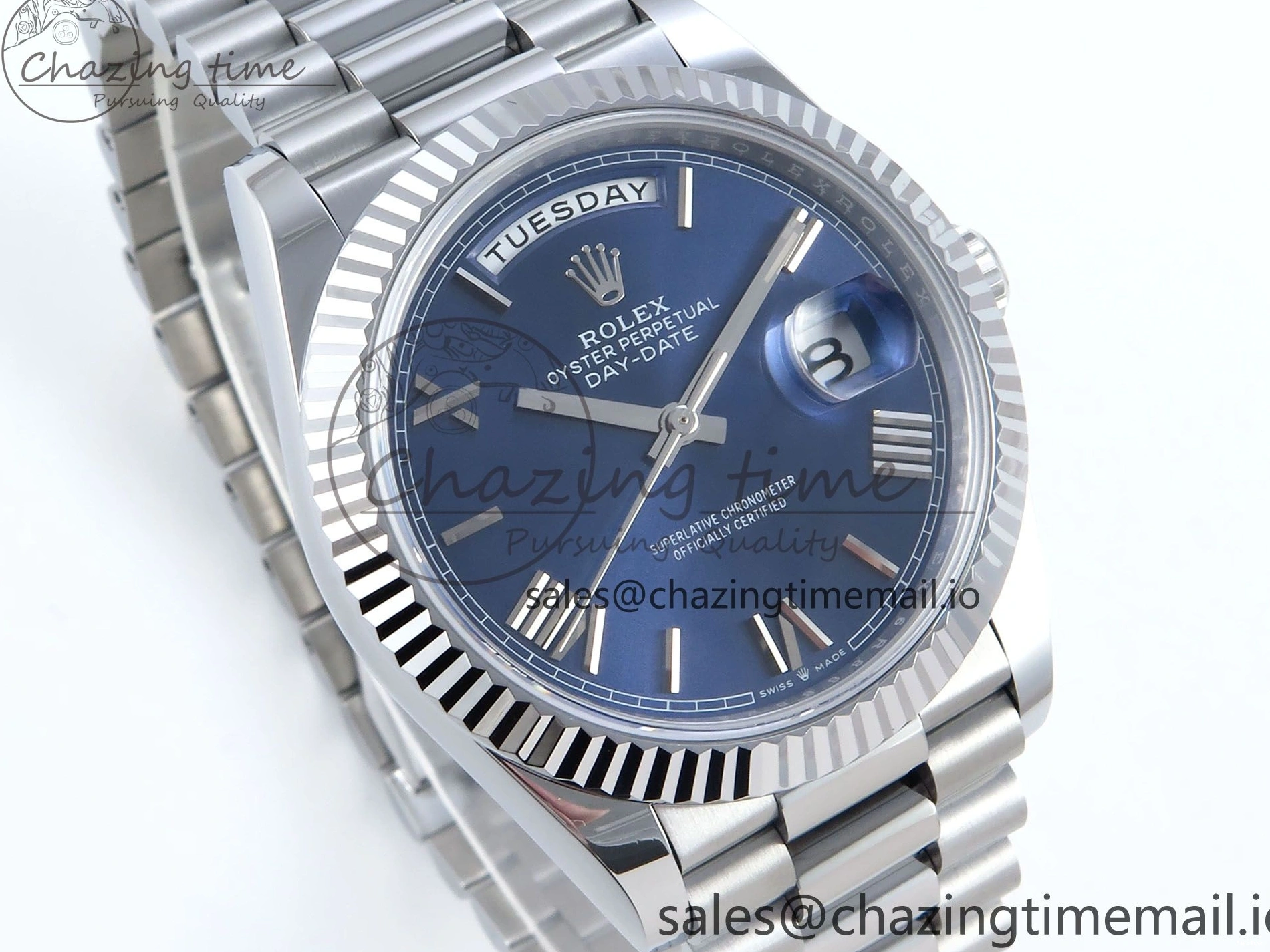 MiroTime 0219 Youthful Day Date 40 SS 228239 Noob 1:1 Best Edition Blue Roman Dial on President Bracelet A2836 (Gain Weight) 812